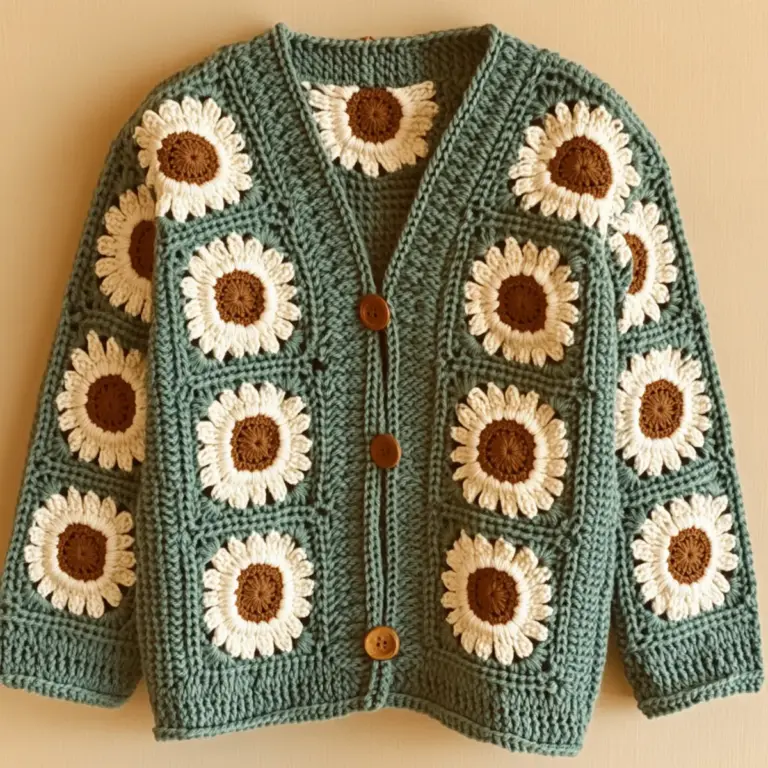 Charming Floral Crochet Granny Square Cardigan Pattern
