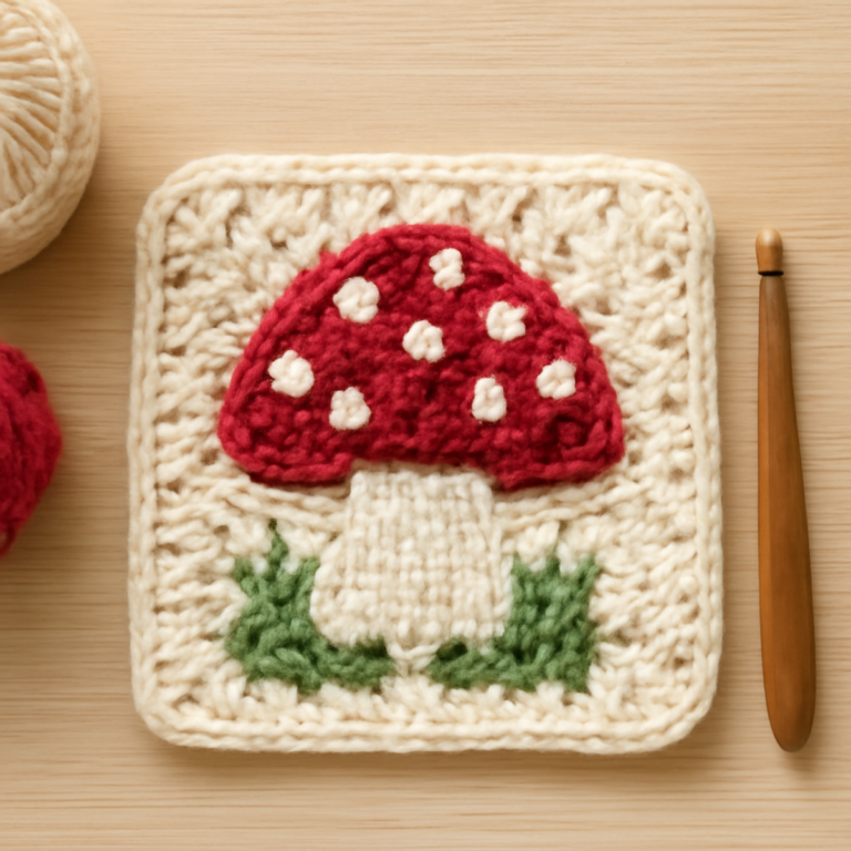 “Whimsical Mushroom Crochet Square: Cozy Crafting Fun!”
